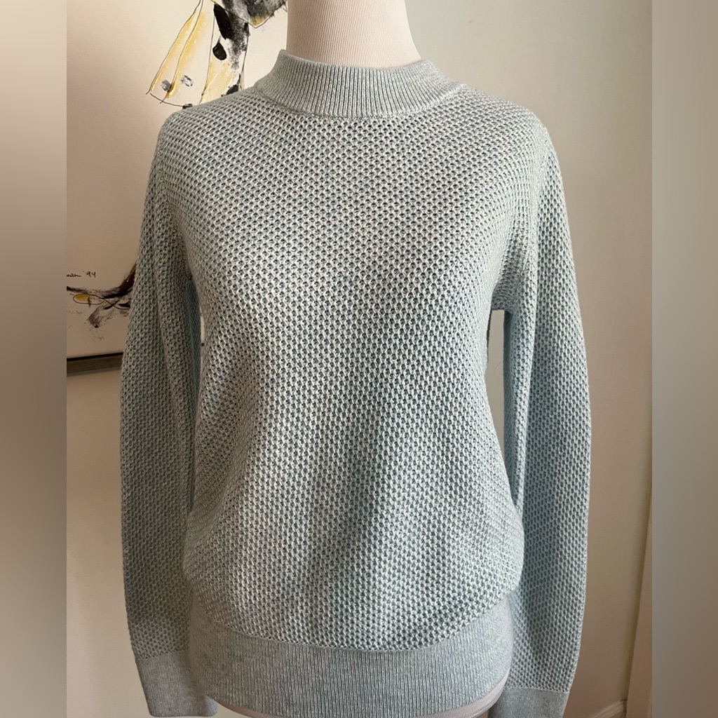 Loft Light Blue Mock Neck Waffle Knit Sweater Size Small